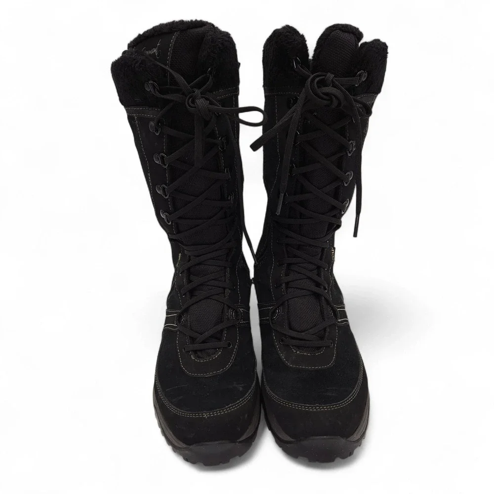 Garmont Women's 7 Black Gore-Tex Tall Winter Boots Faux Fur Lined Suede Zip Snow